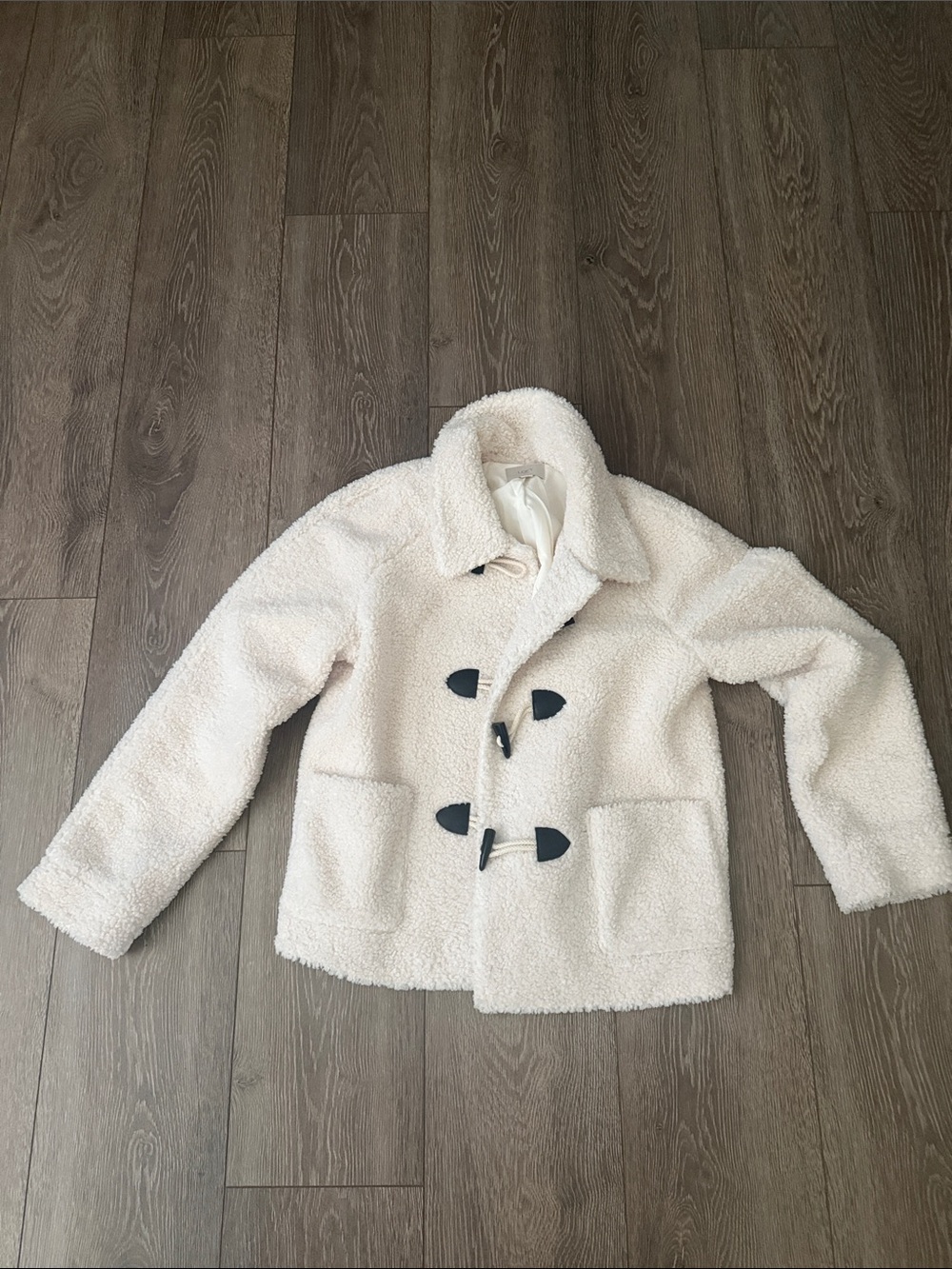 LOFT Cream Sherpa Jacket with Satin Trim
